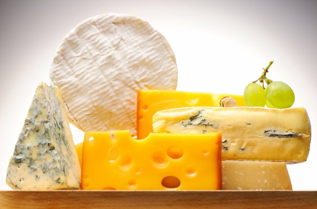 various types of cheese plate.